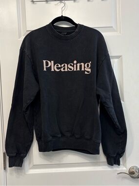 Pleasing Black Crewneck Sweatshirt with Tan Logo Unisex